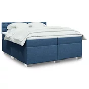 Box spring postelja z vzmetnico modra 200x200 cm blago