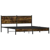 Vidaxl Kovinski posteljni okvir brez vzmetnice dimljen hrast 180x200cm
