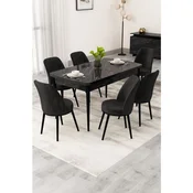 Hanah Home trpezarijski set Rax, sto na razvlacenje i 6 stolica, ploca u dekoru crnog mermera, crna tkanina Babyface