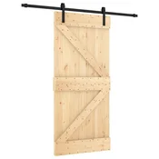 Vidaxl Drsna vrata Naravna in črna 95 x 210 cm Masiven borov les
