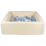 slomart Kvadratni bazen iz ekokože s 200 žogicami, 5 elementov (Barva bazena/žogic: cappuccino/perlna, prozorna, pudrasto modra/baby blue, srebrna)