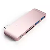 SATECHI Aluminium Type-C Passthrough USB Hub (3x USB 3.0,MicroSD) - Rose Gold
