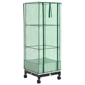 Vidaxl Cvetličnik z rastlinjakom in kolesi Bela 40 x 40 x 129 cm PP