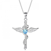 Ogrlica Wing Cross - Srebrna / Plava KP28838