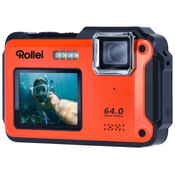 Rollei Sportsline 64 Selfie/ 64 MPix/ 16x zoom/ 2,8 LCD+ 2 LCD/ 4K video/ Vodoodporen 5m/ Oranžna