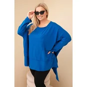 Kesi Plus Size womens tunic made of cotton with an asymmetric bottom sapphire blue