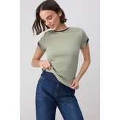 Trendyol Majica temno modra / pastelno zelena