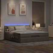 vidaXL Otomanska postelja z vzmetnico & LEDs taupe 180x200 cm blago