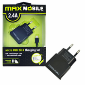 MaxMobile kućni punjač set 2u1 USB + micro USB kabel 2.4A