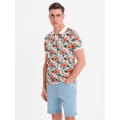 Ombre Cotton polo shirt with floral print - white
