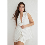 Trendyol White Oversized Jacket Collar Long Striped Vest Waistcoat