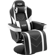Nikcorp Ergonomski igralni stol XL s podnožjem, črn, iz zračnega PU usnja, nastavljiv naslon 90-135 stopinj, ojačan jeklen okvir, nosilnost 136 kg, z žepom za krmilnik in držalom za pijačo, udobna gaming
