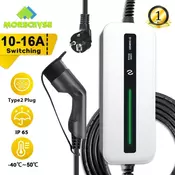 MOREC EV Charger Schuko Plug Type 2 Portable EV Charging Box 6M Cable Switchable Current 10/16A Electric Car Charger IEC 62196-2