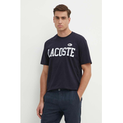 Pamučna majica Lacoste za muškarce, boja: tamno plava, s tiskom