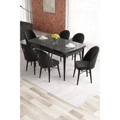 Hanah Home trpezarijski set Elf, sto na razvlacenje i 6 stolica, ploca u dekoru crnog mermera, crna tkanina Babyface