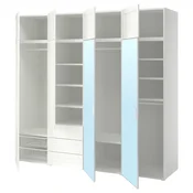 PLATSA Garderober s 8 vrata i 3 fioke, bela STRAUMEN staklo ogledala/SANNIDAL bela, 240x57x221 cm