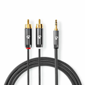 NEDIS PROFIGOLD stereo audio kabel/ 3,5 mm jack konektor - 2x RCA vtič/ bombaž/ siv/ BOX/ 1 m