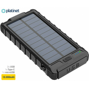 Platinet PMPB10SP solarna baterija, 10.000mAh, solarno punjenje, USB / Type-C / microUSB, kompas, LED lampa, crna