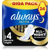 Always Vložki Ultra Secure Night Quattro, 24 kosov