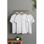 Trendyol 3-Pack White Basic Slim/Slim Cut 100% Cotton 3-Pack T-Shirt