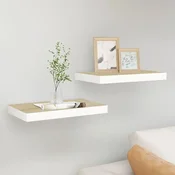 Plutajuce zidne police 2 kom hrast i bijele 50x23x3,8 cm MDF