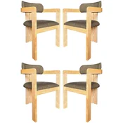 Casa Padrino luxury dining chair set of 4 with armrests black/natural 56 x 54 x H. 82 cm - Dining room furniture - Restaurant furniture - Solid wood furniture - Luxury furniture