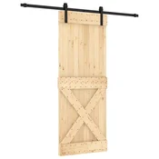 Vidaxl Drsna vrata Naravna in črna 80 x 210 cm Masiven borov les