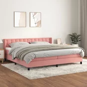Greatstore Box spring postelja z vzmetnico roza 200x200 cm žamet