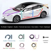 Tesnilo za Tesla Model Y Juniper in Model 3 Highland (2024–2025+) | Zmanjšanje hrupa in zaščita pred vodo – Konfiguracija: Tesla Model 3 Highland (2023.10+) – komplet tesnil