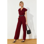 Trendyol Burgundy Belted Double Breasted Collar Wide Leg Woven Jumpsuit