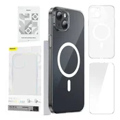 BASEUS Etui zaštitno Baseus Magnetic Crystal Clear za iPhone 13 (prozirno) + kaljeno staklo + set za cišcenje