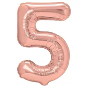 PartyPal Folija balon številka PET 5 roza zlata, 100 cm
