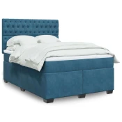 vidaXL Box spring postelja z vzmetnico modra 140x190 cm žamet