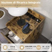 Costway Nočna omarica 40x32x60 cm rustikalno rjava z 2 predaloma in USB priključki