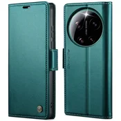 CaseMe preklopni ovitek za Xiaomi 17 Ultra, RFID denarnica z ličiji, zelena