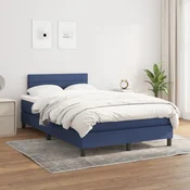 Greatstore Box spring postelja z vzmetnico moder 120x200 cm blago
