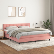 Greatstore Box spring postelja z vzmetnico roza 160x200 cm žamet