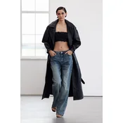 Trendyol Limited Edition Black Belted Oversize Faux Leather Trench Coat