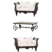 Casa Padrino Luxury Baroque Wrought Iron Furniture Set Dark Brown/White - 2 Armchairs & 1 Coffee Table - Living Room Furniture - Garden Furniture - Luxury Baroque Furniture