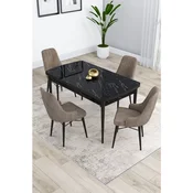 Hanah Home trpezarijski set Kar, sto na razvlacenje i 4 stolice, ploca u dekoru crnog mermera, kapucino tkanina Babyface