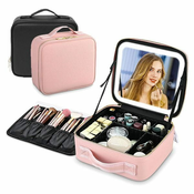 Cool Mango Potovalna torba za ličila z LED lučko, 3 nastavitve svetlobe lepotni organizator, s prilagodljivimi predalčki, kozmetični kovček, ostanite organizirani na poti, 26 x 23 cm – Makeupbox, roza
