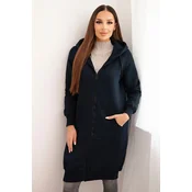 Womens Long Insulated Hooded Sweatshirt - Dark Blue
