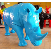 Casa Padrino XXL decorative sculpture rhinoceros light blue 340 cm - Life size garden figure