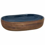 Vidaxl Nadpultni umivalnik rjav in moder ovalen 59x40x14 cm keramika