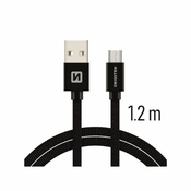 SWISSTEN kabel USB/microUSB, platneni, 3A, 1.2m, crni