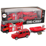 slomart LEAN TOYS Set vozil Gasilci: avto, gasilski avto z lestvijo, čoln
