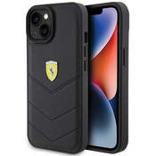 Ovitek Ferrari Genuine Leather za Apple iPhone 15 - črna