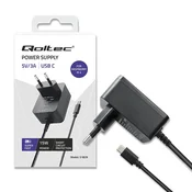 Qoltec Super FAST PD polnilnik za Raspberry PI 4 | USB-C | 15W | 5V | 3A | črne barve