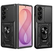 Oklepni ovitek MaX-Armor z obročem, kovinsko ploščico in zaščito zadnjih kamer za Samsung Galaxy Z Fold7/Fold8 Ultra - black