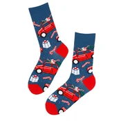 Sokisahtel Nogavice MIRA Christmas socks with cars modra
